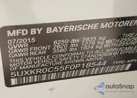 2015 BMW X5 xDrive35I из США, поврежденный, VIN 5UXKR0C55F0P18544